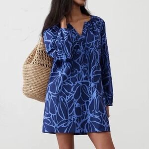 Banana Republic Womens Blue Tie-Neck Poplin Mini 100% Cotton Dress NWT - Size M